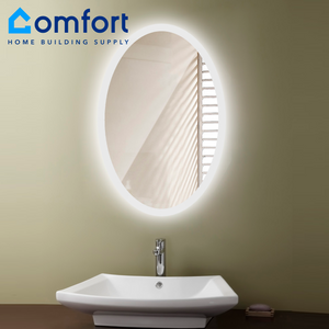 Oval LED Frameless Backlit Mirror with Touch Switch, Time Display and Magnifier (Wall-Mounted, MR-032)