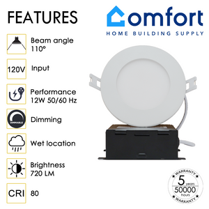 Color-Adjustable Round LED Panel Light / Pot Light (Downlight) 4-inch 10W (Dimmable ETL Listed 3000K/4000K/5000K)