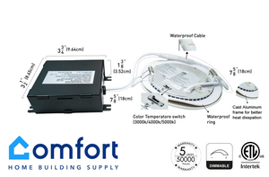 Color-Adjustable Round LED Panel Light / Pot Light (Downlight) 4-inch 10W (Dimmable ETL Listed 3000K/4000K/5000K)