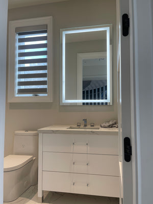 Rectangular LED Bathroom Mirrors with Touch Switch, and Time Display (Wall-Mounted , MR-028)
