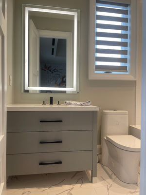 Rectangular LED Bathroom Mirrors with Touch Switch, and Time Display (Wall-Mounted , MR-028)
