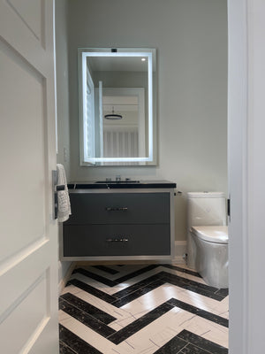 Rectangular LED Bathroom Mirrors with Touch Switch, and Time Display (Wall-Mounted , MR-028)