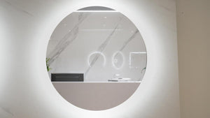 Round LED Bathroom Mirror with Touch Switch, Time Display, and Magnifier (Wall-Mounted, MR-026)