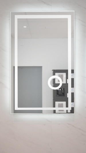 Rectangular LED Bathroom Mirrors with Touch Switch, and Time Display (Wall-Mounted , MR-028)