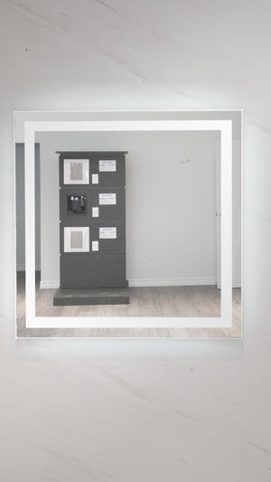 Rectangular LED Bathroom Mirrors with Touch Switch, and Time Display (Wall-Mounted , MR-028)