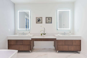 Rectangular LED Bathroom Mirrors with Touch Switch, and Time Display (Wall-Mounted , MR-028)