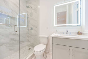 Rectangular LED Bathroom Mirrors with Touch Switch, and Time Display (Wall-Mounted , MR-028)