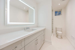 Rectangular LED Bathroom Mirrors with Touch Switch, and Time Display (Wall-Mounted , MR-028)
